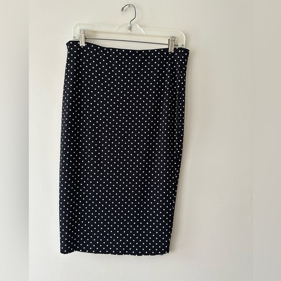 Vince Camuto Black And White Polka Dot Elastic Waist Pencil Skirt Raw Hem Sz S - Picture 3 of 8